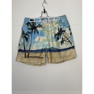 Franks Australia Beach Sand Ocean Graphic Print Swim Trunks Mens Size Large GUC